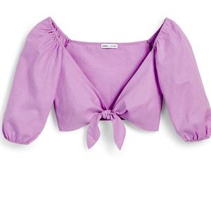 Express X Rocky Barnes Purple linen tie front top